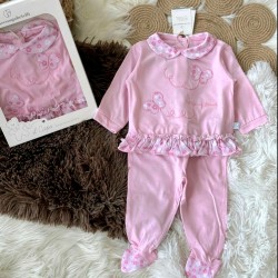 Луксозен италиански бебешки комплект в розово с пеперуди в кутия