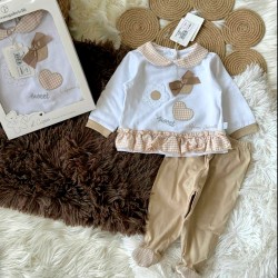 Луксозен италиански бебешки комплект в бежово и бяло  в кутия