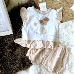 Луксозен италиански бебешки летен комплект в бяло и бежово в подаръчна кутия