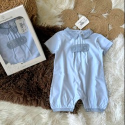 Луксозен италиански бебешки летен гащеризон в синьо с якичка в кутия