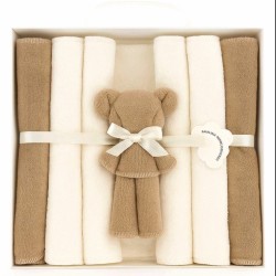 Памучни бебешки кърпички в бяло и бежово в кутия 7бр Памучни бебешки кърпички в бяло и бежово в кутия 7бр