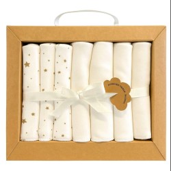 Памучни бебешки кърпички в бяло със звездички в кутия 7бр Памучни бебешки кърпички в бяло със звездички в кутия 7бр