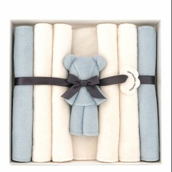 Памучни бебешки кърпички в бяло и светло синьо в кутия 7бр Памучни бебешки кърпички в бяло и светло синьо в кутия 7бр