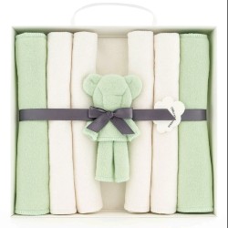 Памучни бебешки кърпички в бяло и зелено в кутия 7бр Памучни бебешки кърпички в бяло и зелено в кутия 7бр