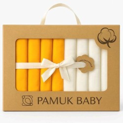 Памучни бебешки кърпички в бяло и жълто в кутия 7бр Памучни бебешки кърпички в бяло и жълто в кутия 7бр