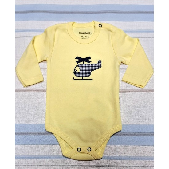 Бебешко памучно боди в жълто САМОЛЕТ Бебешко памучно боди в жълто САМОЛЕТ