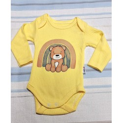 Бебешко памучно боди в жълто МЕЧКО