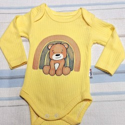Бебешко памучно боди в жълто МЕЧКО