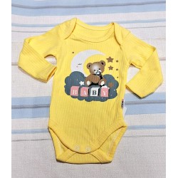 Бебешко памучно боди в жълто с мече БЕЙБИ