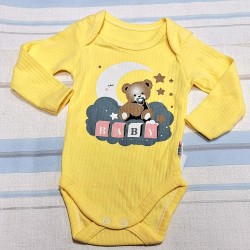 Бебешко памучно боди в жълто с мече БЕЙБИ