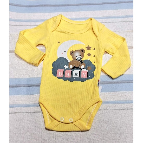Бебешко памучно боди в жълто с мече БЕЙБИ Бебешко памучно боди в жълто с мече БЕЙБИ