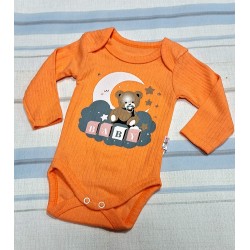 Бебешко памучно боди в оранжево с мече БЕЙБИ