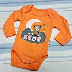 Бебешко памучно боди в оранжево с мече БЕЙБИ