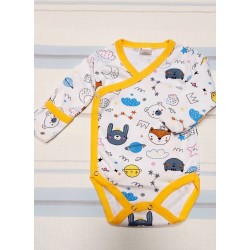 Бебешко боди с предно закопчаване с жълт кант ЖИВОТИНКИ