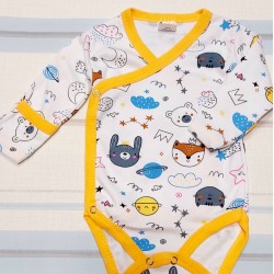 Бебешко боди с предно закопчаване с жълт кант ЖИВОТИНКИ