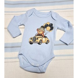 Бебешко памучно боди в светло синьо Мечо с кола