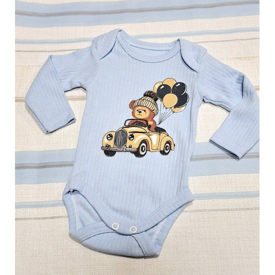 Бебешко памучно боди в светло синьо Мечо с кола