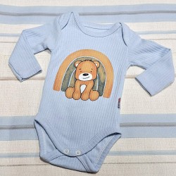 Бебешко памучно боди в светло синьо МЕЧКО