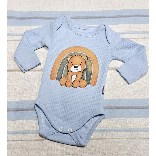 Бебешко памучно боди в светло синьо МЕЧКО