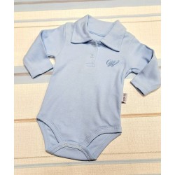 Бебешко памучно боди в светло синьо с яка