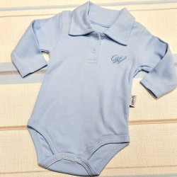 Бебешко памучно боди в светло синьо с яка