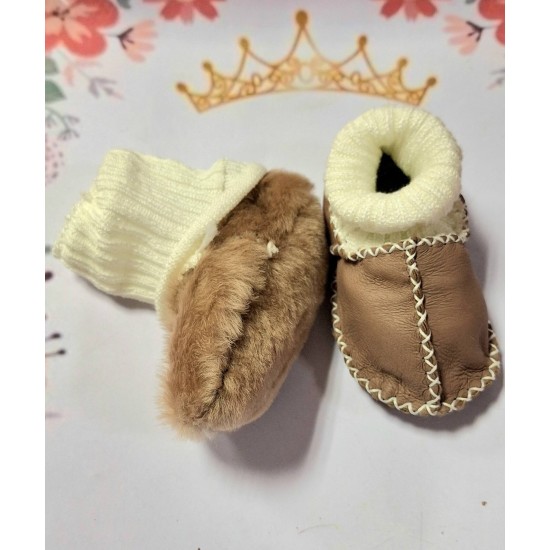 Бебешки буйки с пухкава подплата от естествена кожа в светла мока Бебешки буйки с пухкава подплата от естествена кожа в светла мока