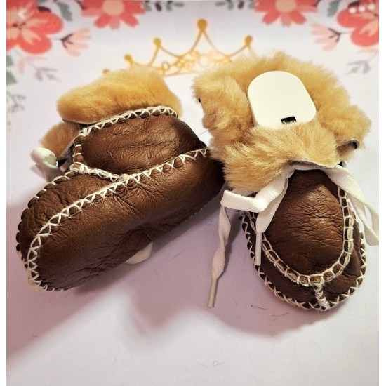 Бебешки зимни кожени буйки в кафяво и бежово