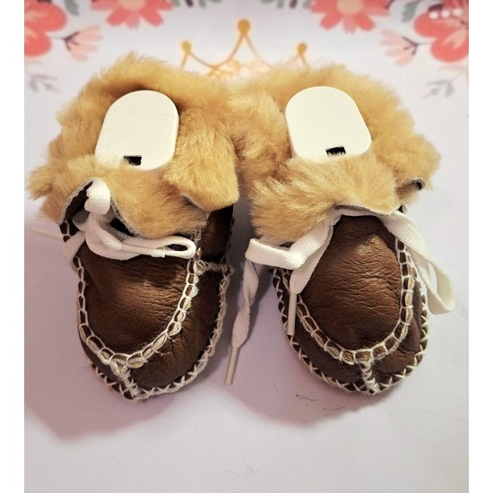 Бебешки зимни кожени буйки в кафяво и бежово