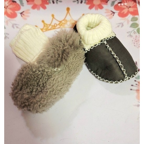 Бебешки буйки с пухкава подплата от естествена кожа в сиво