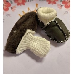 Бебешки буйки с пухкава подплата от естествена кожа в зелено