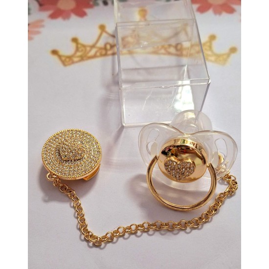 Луксозен биберон залъгалка с клипс СЪРЧИЦЕ