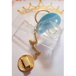 Луксозен биберон залъгалка в  синьо с клипс и верижка КОРОНА