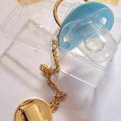 Луксозен биберон залъгалка в  синьо с клипс и верижка КОРОНА