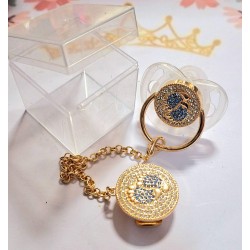 Луксозен биберон залъгалка с клипс и верижка СТЪПЧИЦИ