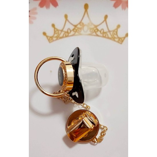 Луксозен биберон залъгалка с клипс в бяло и черно ПРИНЦЕСА