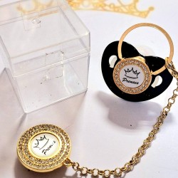 Луксозен биберон залъгалка с клипс в бяло и черно ПРИНЦЕСА