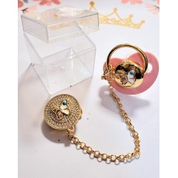 Луксозен биберон залъгалка с клипс в розово ПЕПЕРУДА