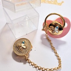 Луксозен биберон залъгалка с клипс в розово ПЕПЕРУДА