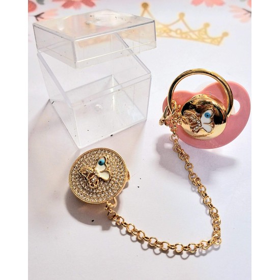 Луксозен биберон залъгалка с клипс в розово ПЕПЕРУДА