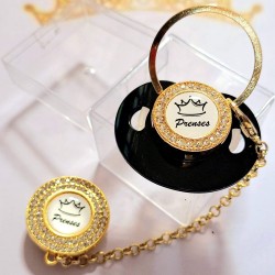 Луксозен биберон залъгалка с клипс в бяло и черно ПРИНЦЕСА