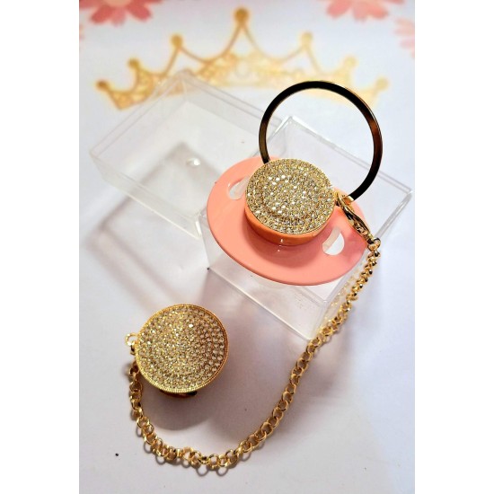 Луксозен биберон залъгалка с клипс в розово ОБИЧ