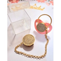 Луксозен биберон залъгалка с клипс в розово ОБИЧ