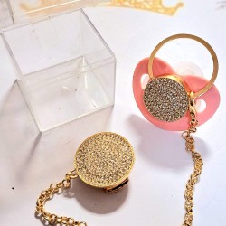 Луксозен биберон залъгалка с клипс в розово ОБИЧ