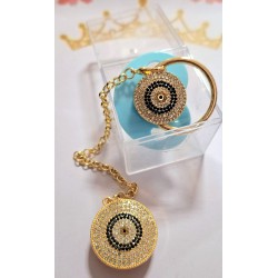 Луксозен биберон залъгалка в синьо с клипс и верижка СИНЬО ОКО