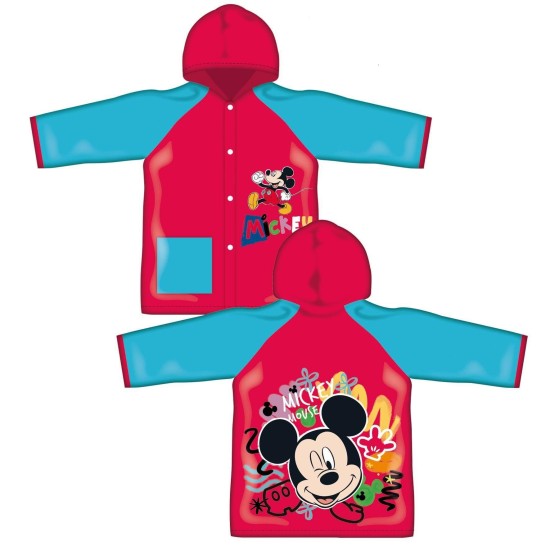 Детски дъждобран с качулка в червено и синьо МИКИ МАУС