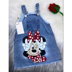 Детски дънков сукман Мини Мини с червена панделка