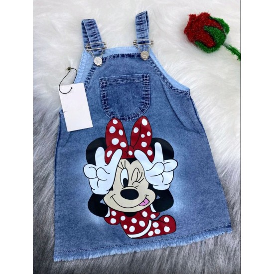 Детски дънков сукман Мини Мини с червена панделка