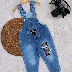 Детски дънков гащеризон с Мини Маус с леопардова рокля