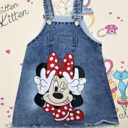 Детски дънков сукман Мини Мини с червена панделка Детски дънков сукман Мини Мини с червена панделка