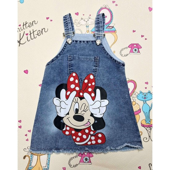 Детски дънков сукман Мини Мини с червена панделка